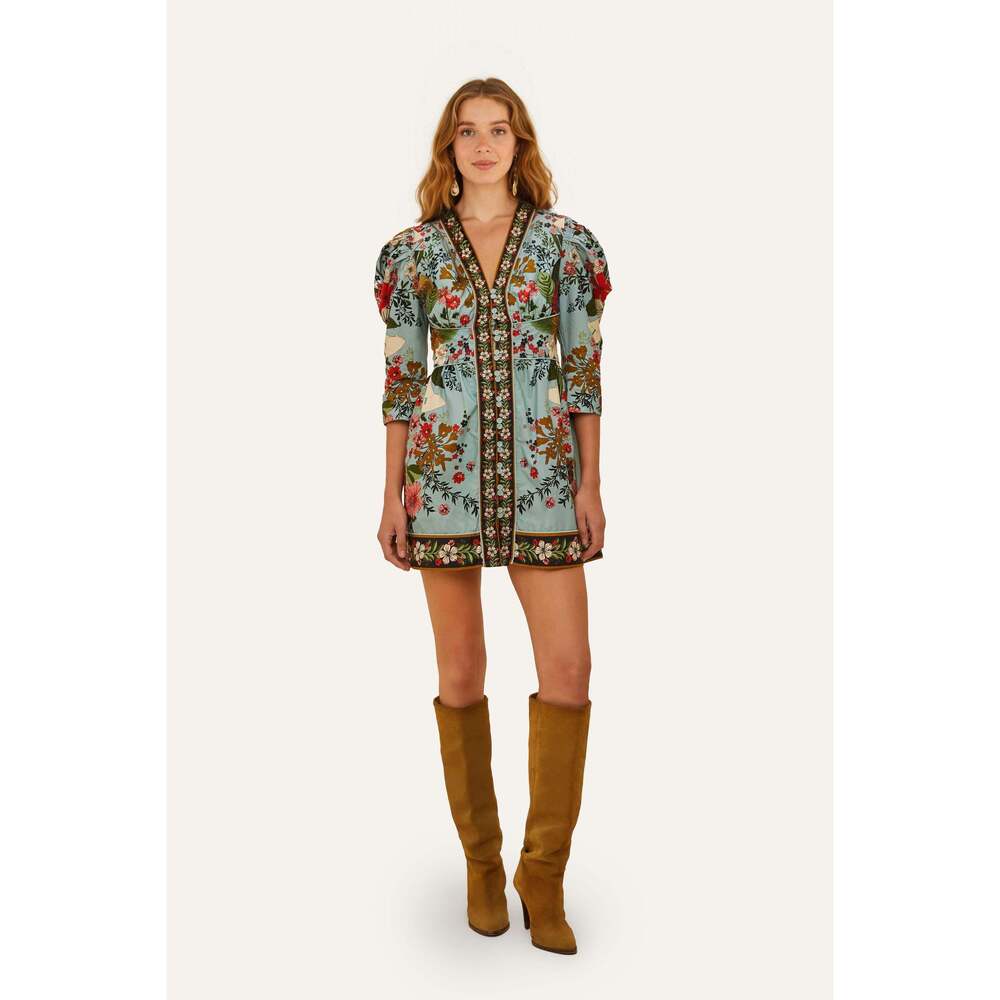 Farm Rio Blue Beauty Bouquet Mini Dress XS NWT